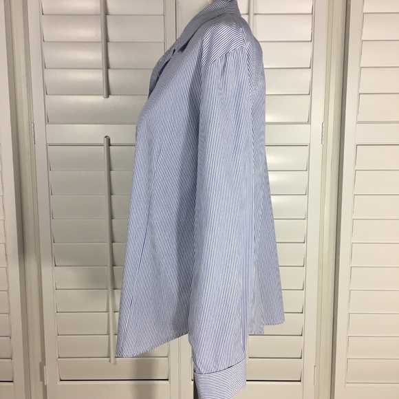 Karen Scott Blouse Blue White Striped Button Up - Picture 5 of 8